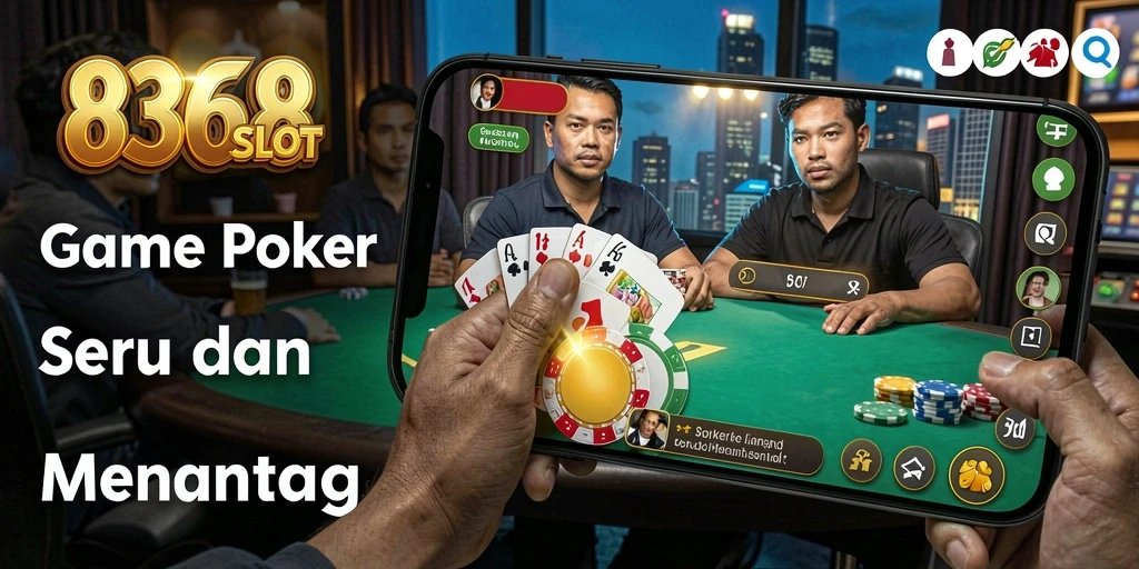 Tampilan gameplay yang menarik di 8368SLOT dengan pemain poker yang beraksi.