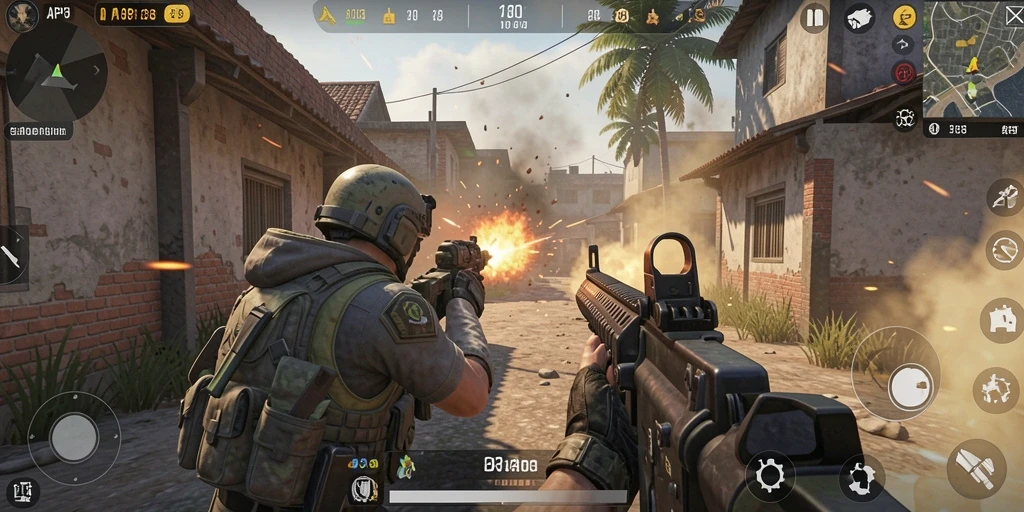 Tangkapan layar gameplay API33 dengan pertempuran penuh aksi.