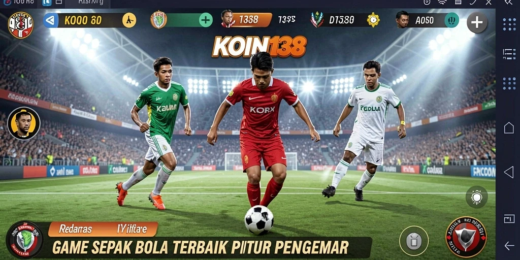 Screenshot gameplay KOIN138 menampilkan aksi seru di lapangan sepak bola.