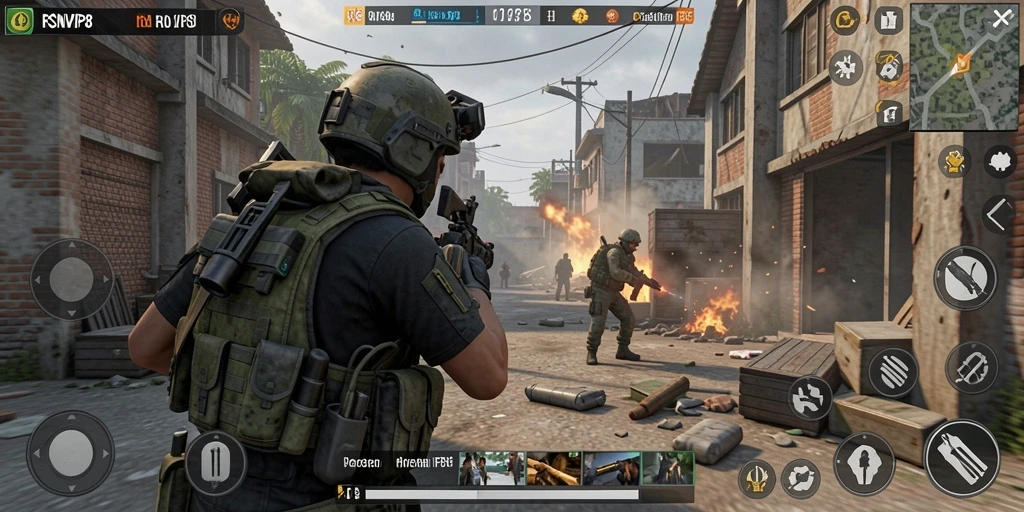 Screenshot gameplay RSNVIP8 memperlihatkan aksi pertempuran yang intens.