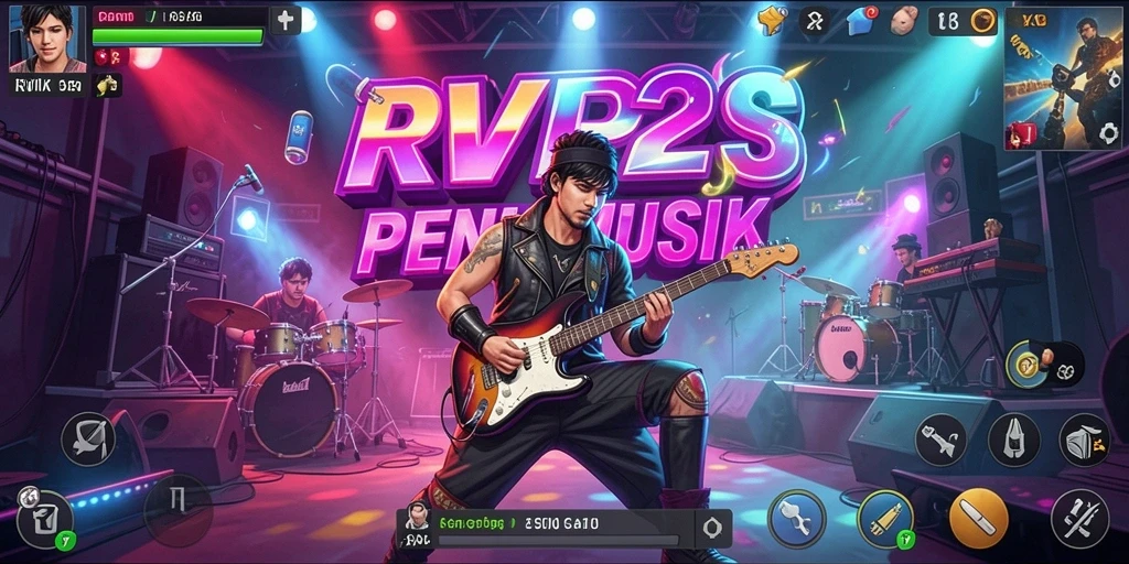 Tampilan gameplay RVIP2 dengan efek visual menarik dan interaksi musik.