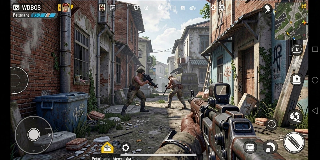 Tampilan gameplay menegangkan di WDBOS dengan aksi tembak-menembak.